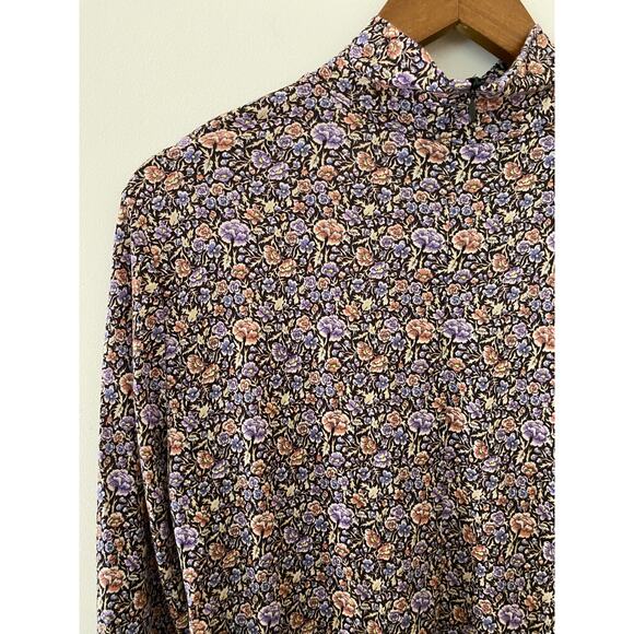 Rebecca Taylor Modal Wool Mock Neck Floral Top Lavish Garden Purple EUC Large - Picture 7 of 10
